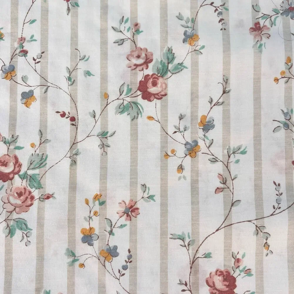 Vintage Cottagecore Floral Stripe Pillowcase 1980s 80s Shabby Chic Farmhouse